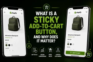 Shopify product page with a sticky add-to-cart bar pinned to the bottom of a mobile screen