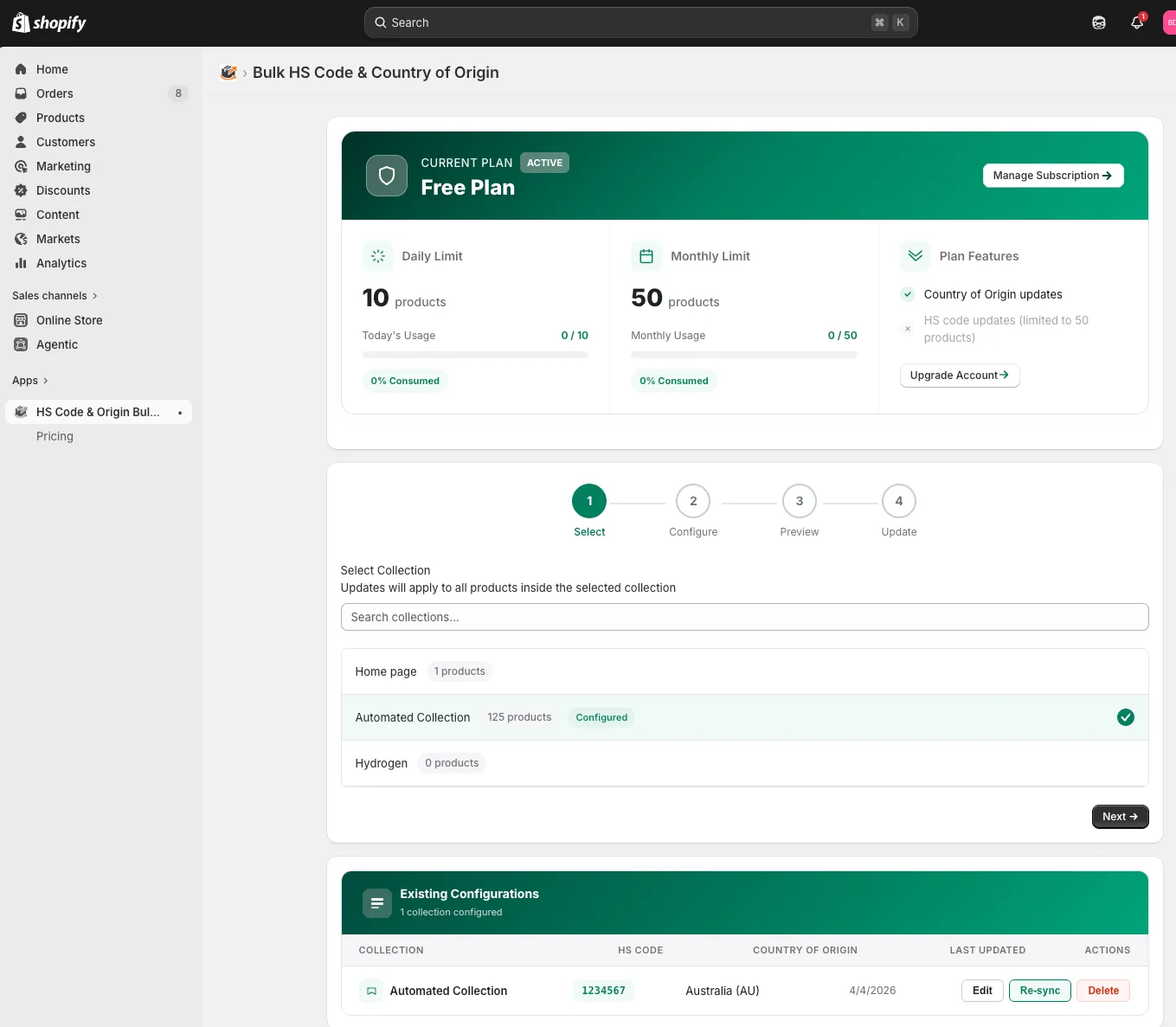 Setting country of origin for one vendor's Shopify products in a single bulk update